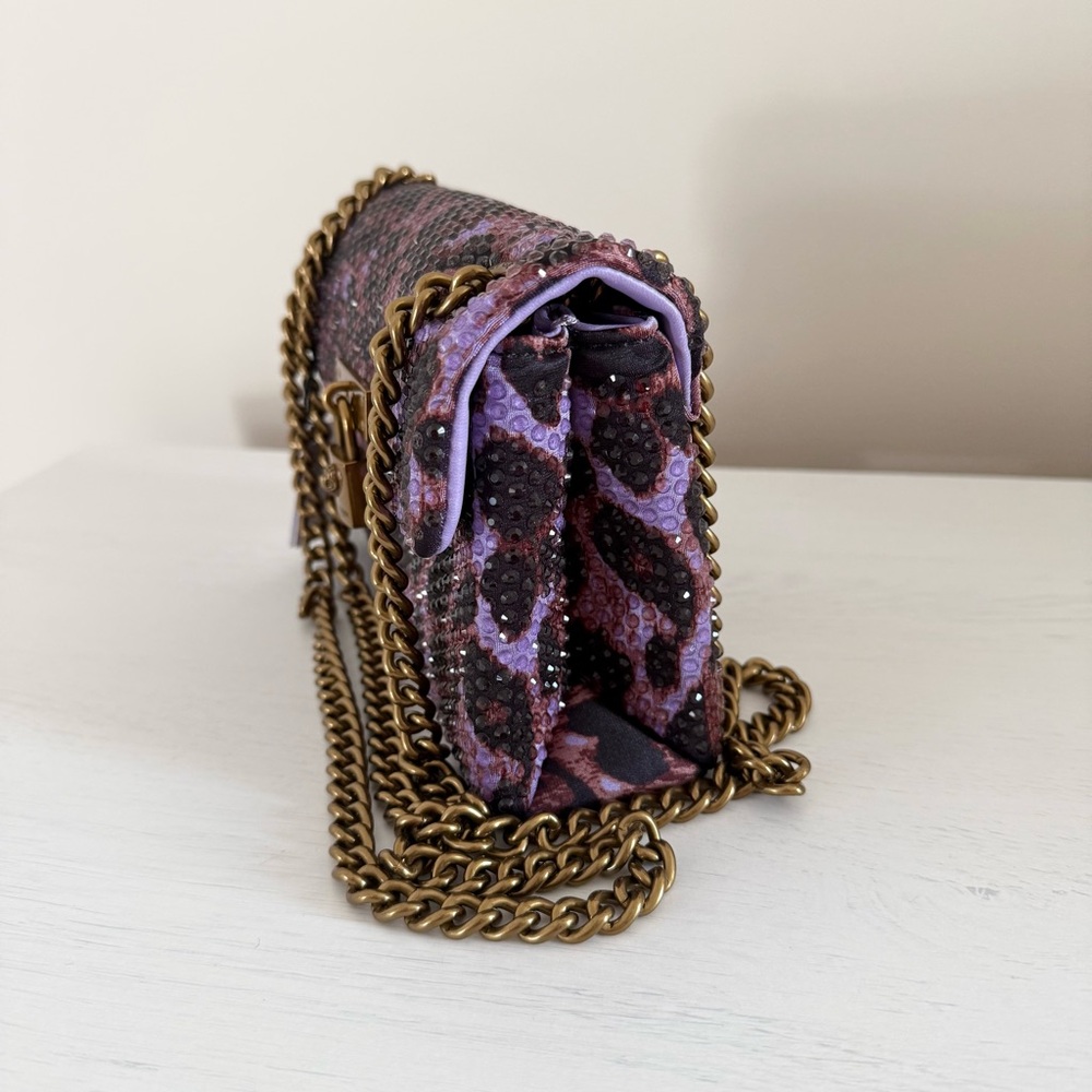 Kurt Geiger Purple Leopard Crystal Satin Brixton Bag - Picture 5 of 14
